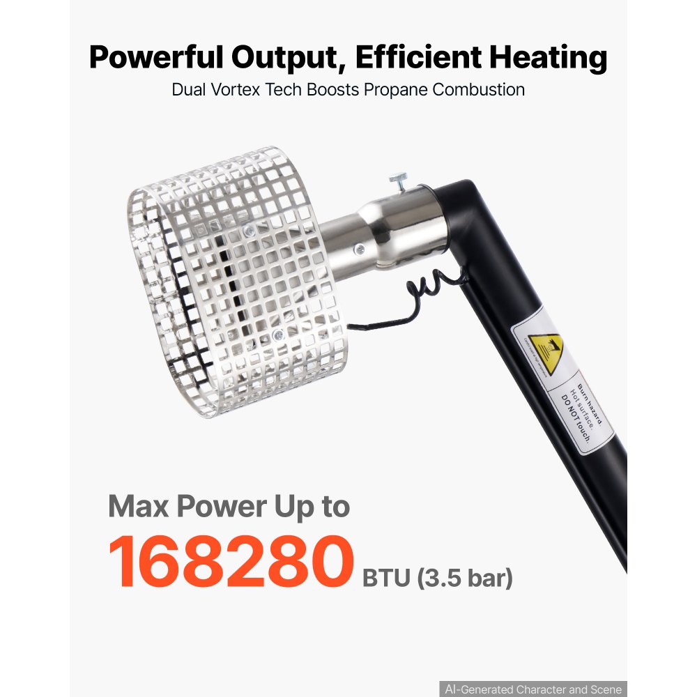 Pistola de calor de propano VEVOR con pértiga de extensión de 3 pies, pistola de aire caliente de hasta 168280 BTU con manguera de 26 pies y estuche de transporte, ideal para envoltura retráctil de película plástica para barcos, embalaje de paletas, manualidades.