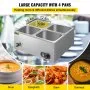 Calentador de alimentos comercial VEVOR, mesa de vapor eléctrica de 1200 W para encimera, 4 bandejas, 15 cm/6 pulgadas de profundidad, calentador de alimentos tipo bufé de acero inoxidable, capacidad de 44 cuartos para catering y restaurantes.