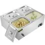 Calentador de alimentos comercial VEVOR, mesa de vapor eléctrica de 1200 W para encimera, 4 bandejas, 15 cm/6 pulgadas de profundidad, calentador de alimentos tipo bufé de acero inoxidable, capacidad de 44 cuartos para catering y restaurantes.