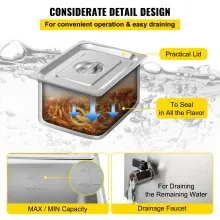 VEVOR Calentador de Comida Calentador de alimentos comercial de 4 sartenes de 110 V mesa de vapor eléctrica de 1200 W de profundidad bufé profesional