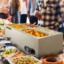 VEVOR Calentador de Comida Calentador de alimentos comercial de 4 sartenes de 110 V mesa de vapor eléctrica de 1200 W de profundidad bufé profesional