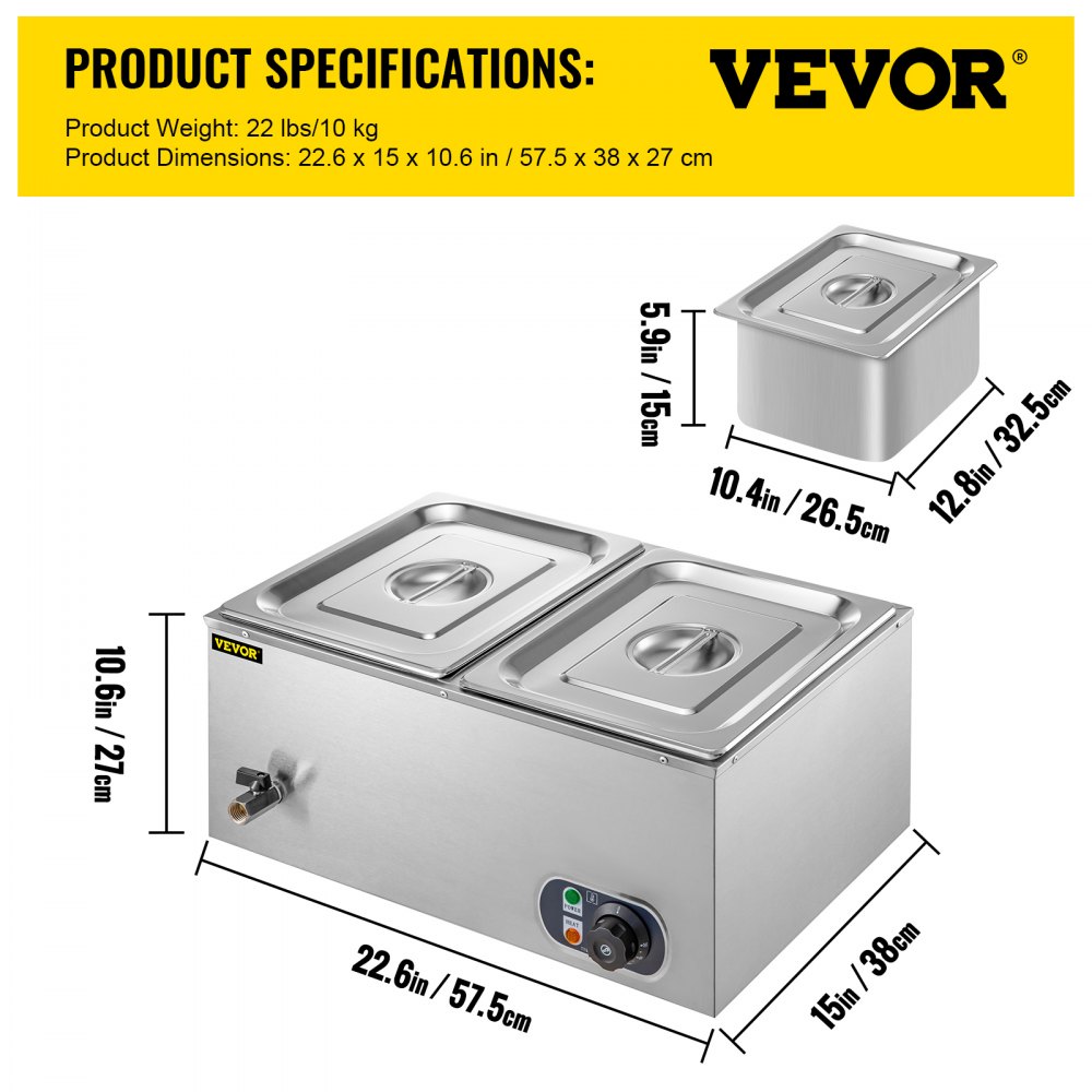 VEVOR Calentador de Comida Calentador Buffet 56,5x43x23,5cm Servidor con 2 Cacerolas