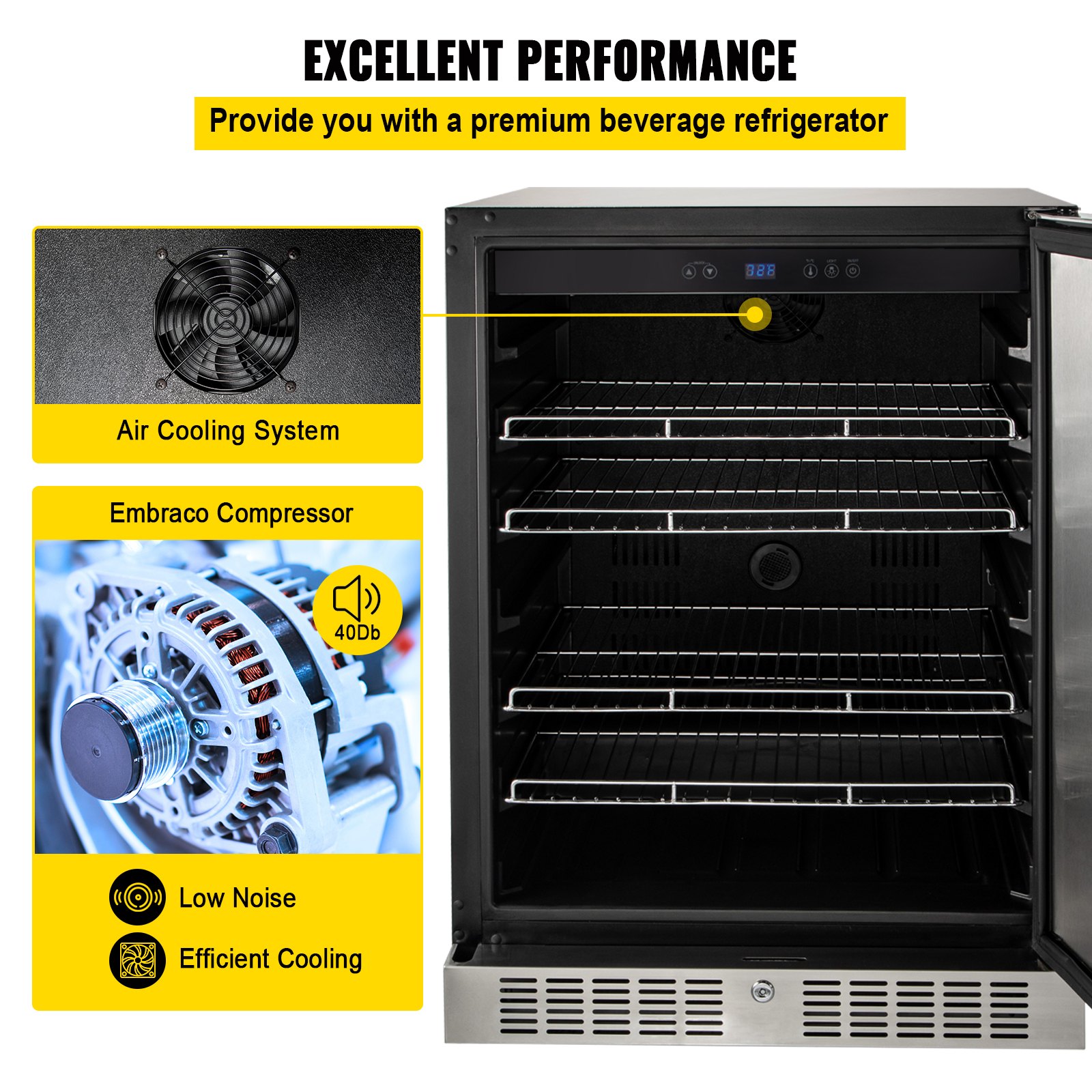 5.3 Cu. Ft enfriador de bebidas de acero inoxidable incorporado 150L puerta reversible exterior/interior