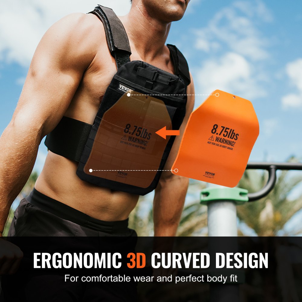 VEVOR Placas de Peso Curvadas para Chalecos, Pares de 4 kg, Acero de Primera Calidad, Ajuste Ergonómico Contorneado, Peso Adicional, para Entrenamiento de Fuerza, Carreras, 295 x 248 x 8±10 mm Naranja