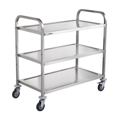 VEVOR Carro utilitario de cocina, 3 niveles, carro rodante de alambre con capacidad de 450 libras, carro de servicio de acero con ruedas, carro de almacenamiento de metal con cesta de 80 mm, mango cur