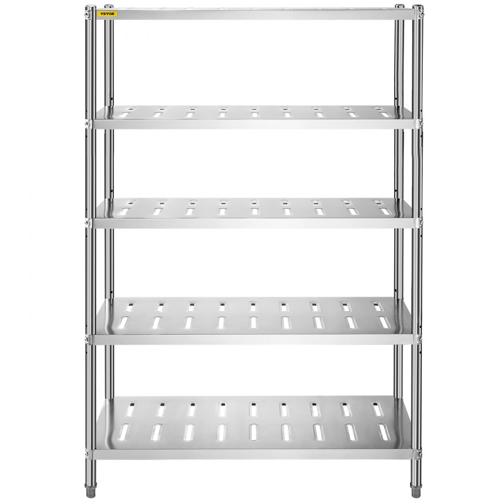 Estante de almacenamiento VEVOR con cinco niveles de metal perforado, ideal para organizar el espacio.