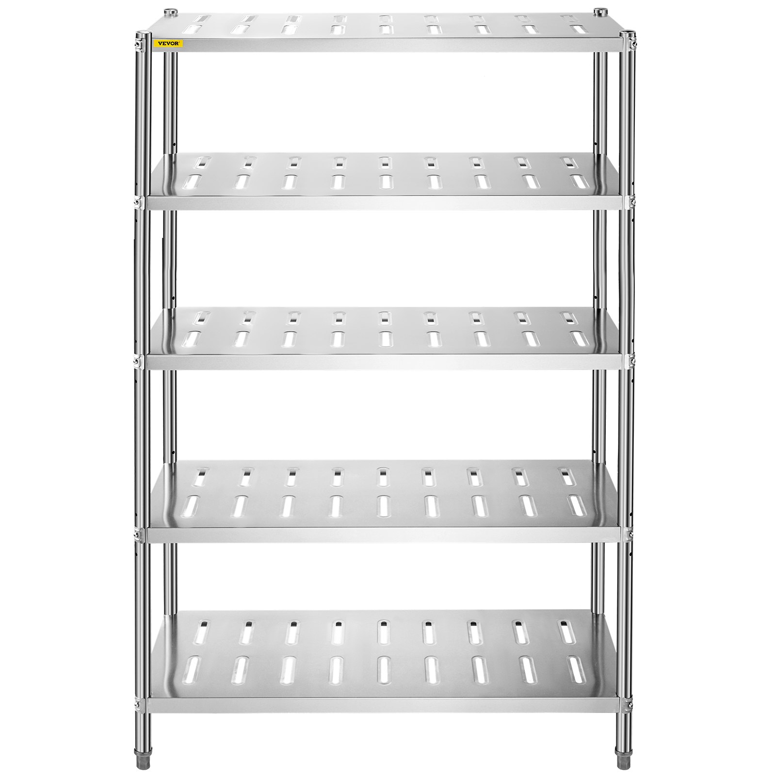 Estante de almacenamiento VEVOR con cinco niveles de acero inoxidable perforado.
