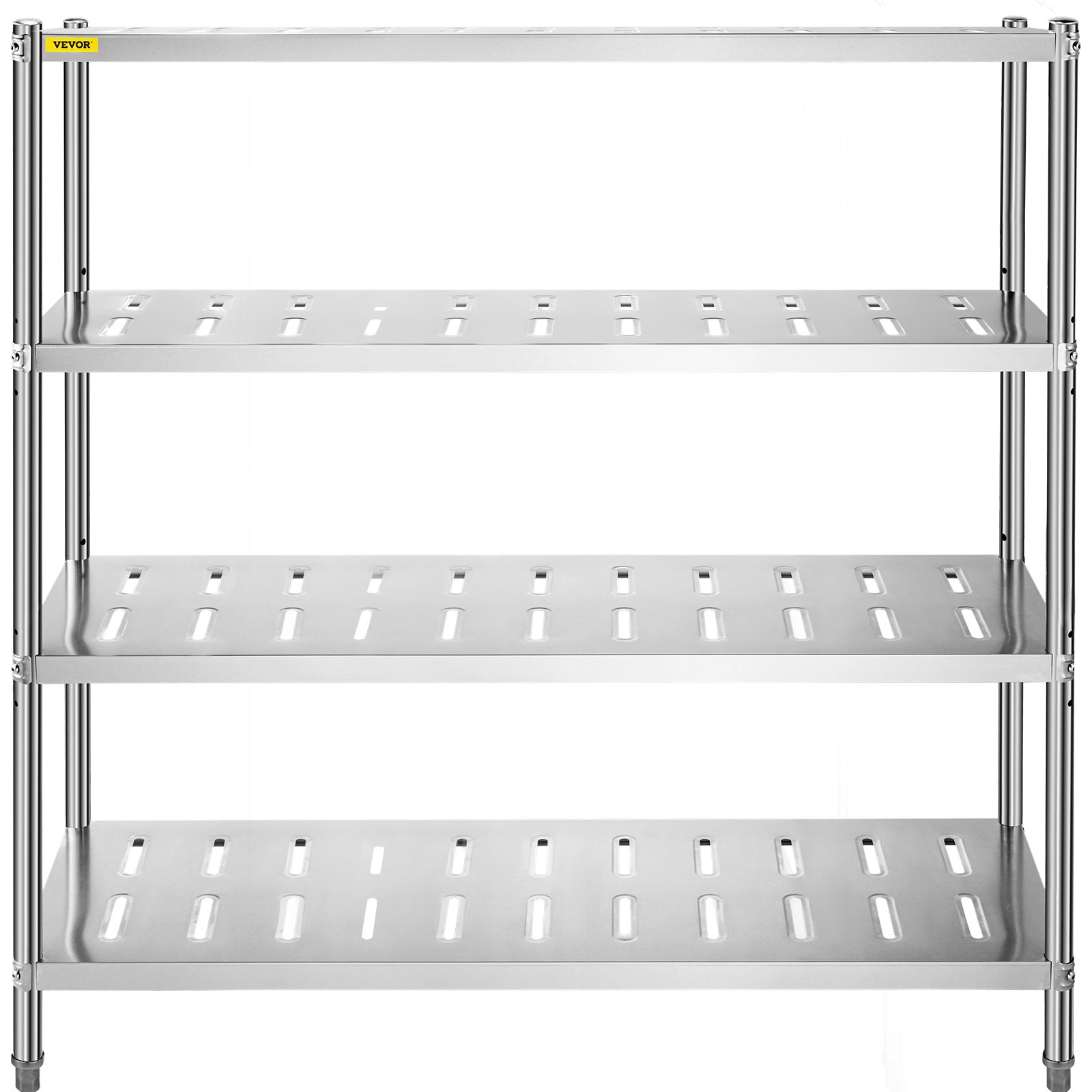 Estantería de almacenamiento VEVOR de 4 niveles, de acero inoxidable, para garaje, 150 x 45 x 155 cm, resistente, con capacidad total de 230 kg, altura ajustable y orificios de ventilación.