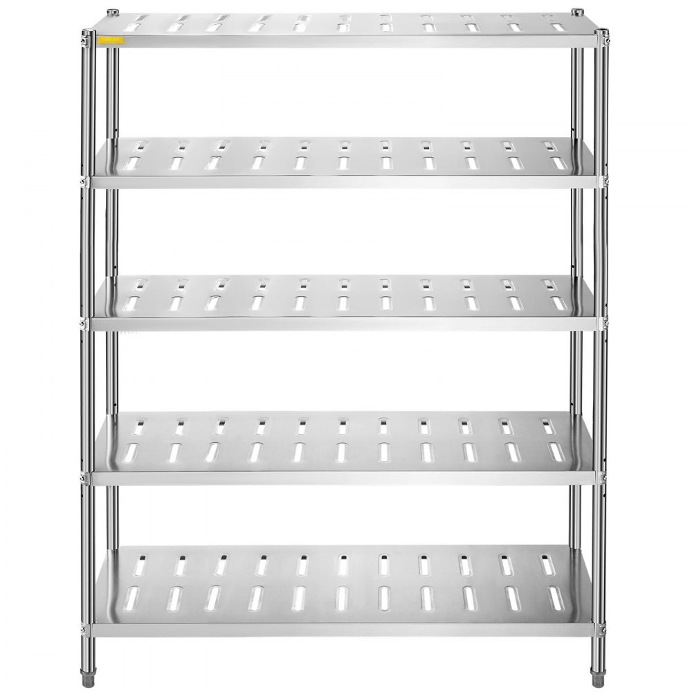 Estante de almacenamiento VEVOR de acero inoxidable con cinco niveles perforados ajustables.