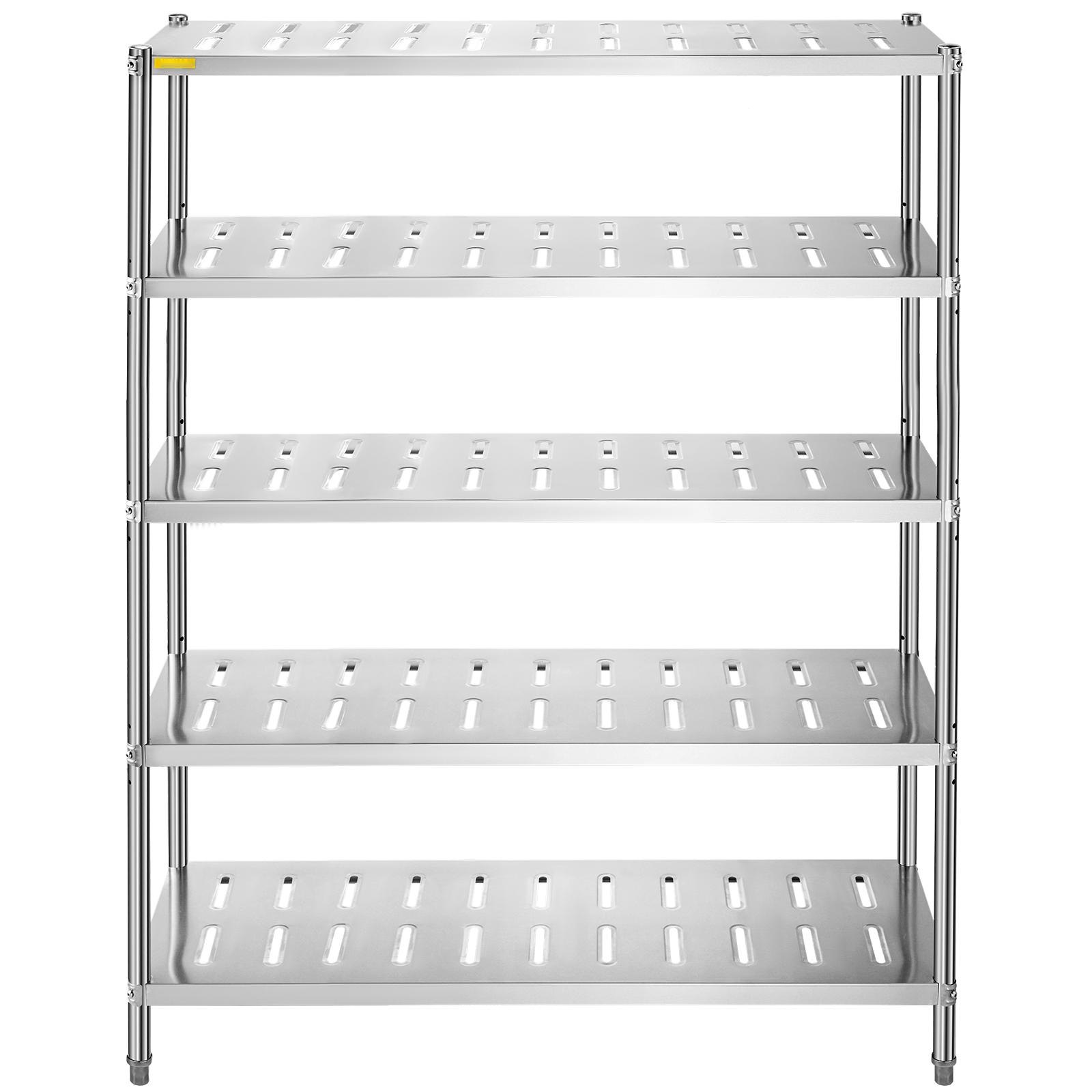 Estante de almacenamiento VEVOR de acero inoxidable con cinco niveles perforados ajustables.
