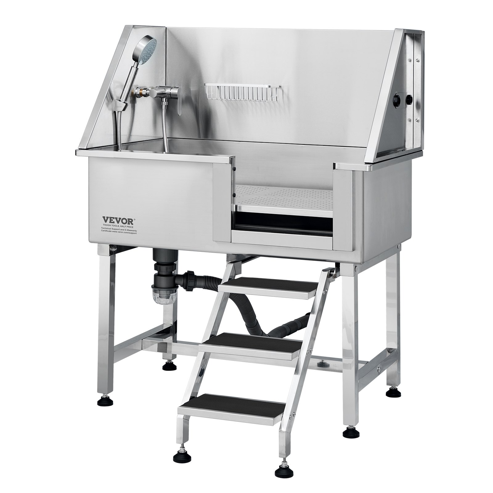 VEVOR Bañera de Acero Inoxidable para Perros 966 x 622 x 1220 mm Bañera Peluquería Canina Longitud de Mascota hasta 965,2 mm Tina de Aseo para Mascotas Capacidad de 100 kg Ducha de Lavado con Grifo