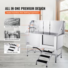 VEVOR Estación de baño para perros de 62 pulgadas con escaleras, bañera profesional de acero inoxidable para perros con caja de jabón, grifo, accesorio rico, bañera para mascotas grandes, medianas y pequeñas, fregadero para el hogar (derecha)