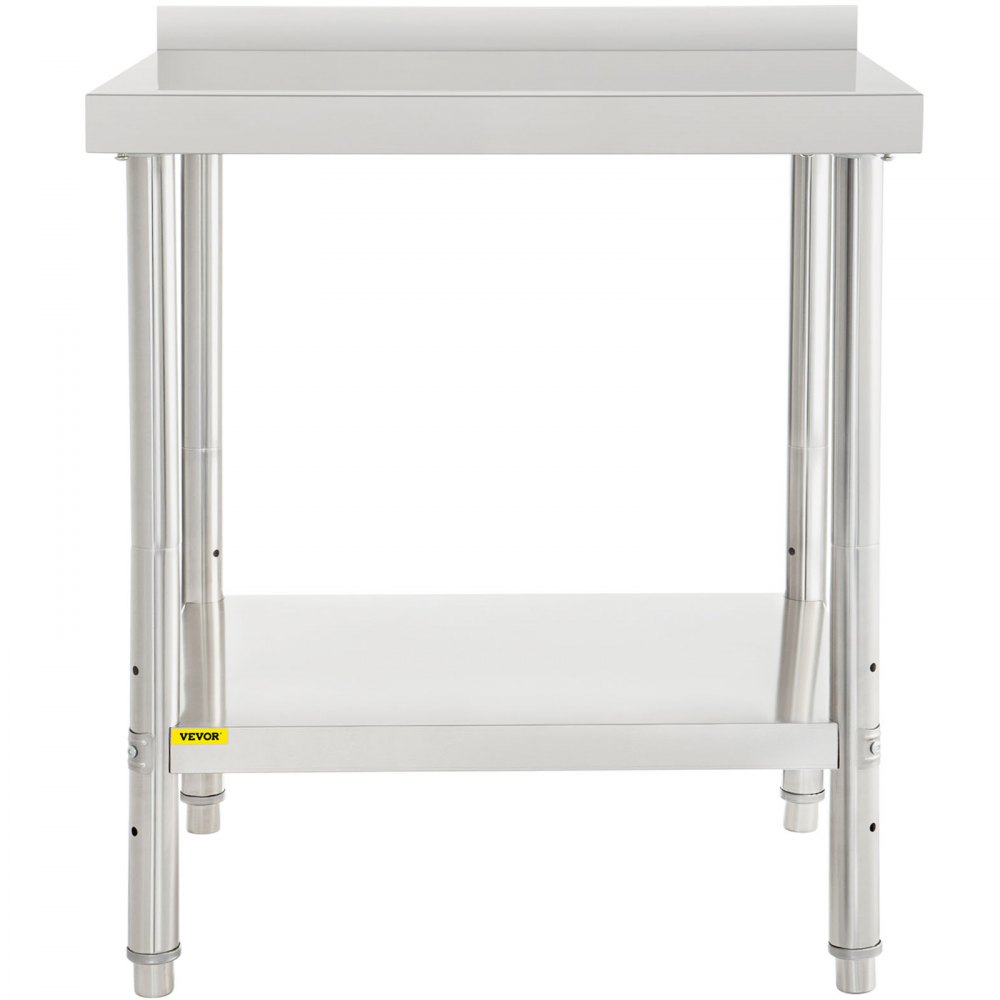 Mesa de preparación de acero inoxidable VEVOR con estante inferior y protector contra salpicaduras