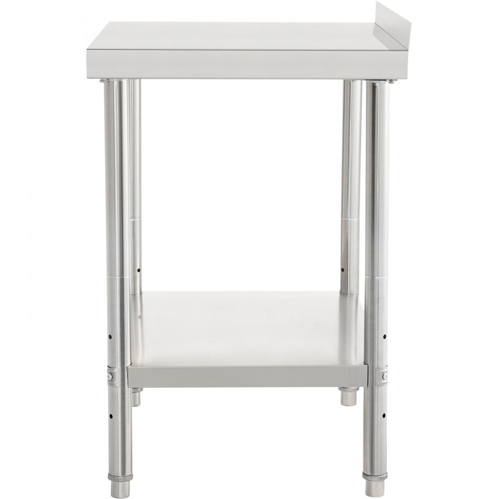 Mesa de preparación de acero inoxidable VEVOR con protector contra salpicaduras y estante inferior.