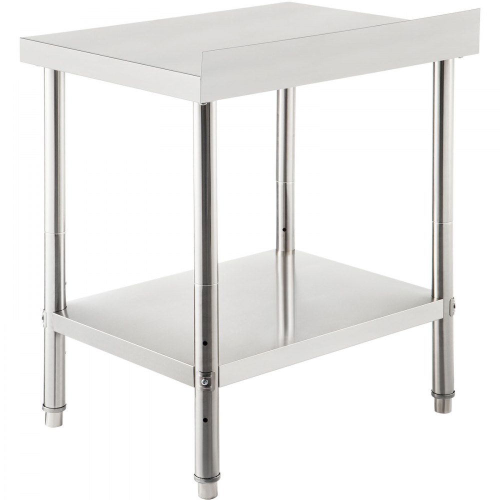 Mesa de preparación de acero inoxidable VEVOR con estante inferior y patas ajustables.