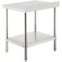 Mesa de preparación de acero inoxidable VEVOR con estante inferior y patas ajustables.