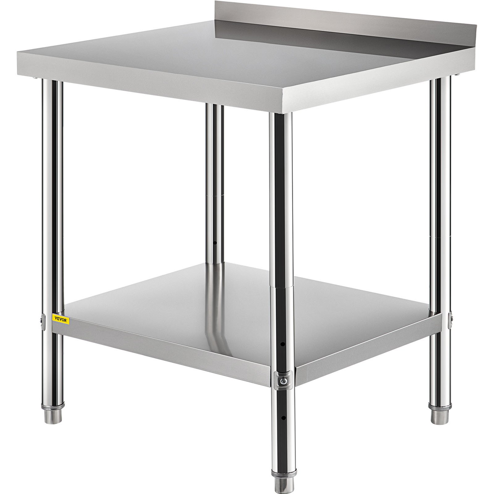 Mesa de preparación de acero inoxidable VEVOR con estante inferior y protector contra salpicaduras