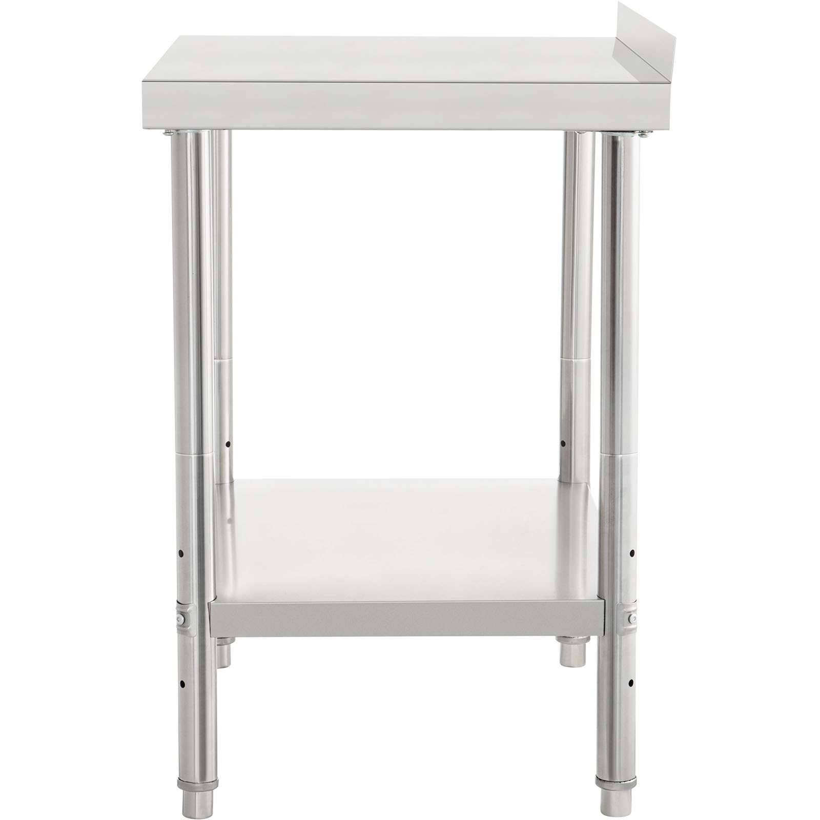 Mesa de preparación de acero inoxidable VEVOR con protector contra salpicaduras y estante inferior.