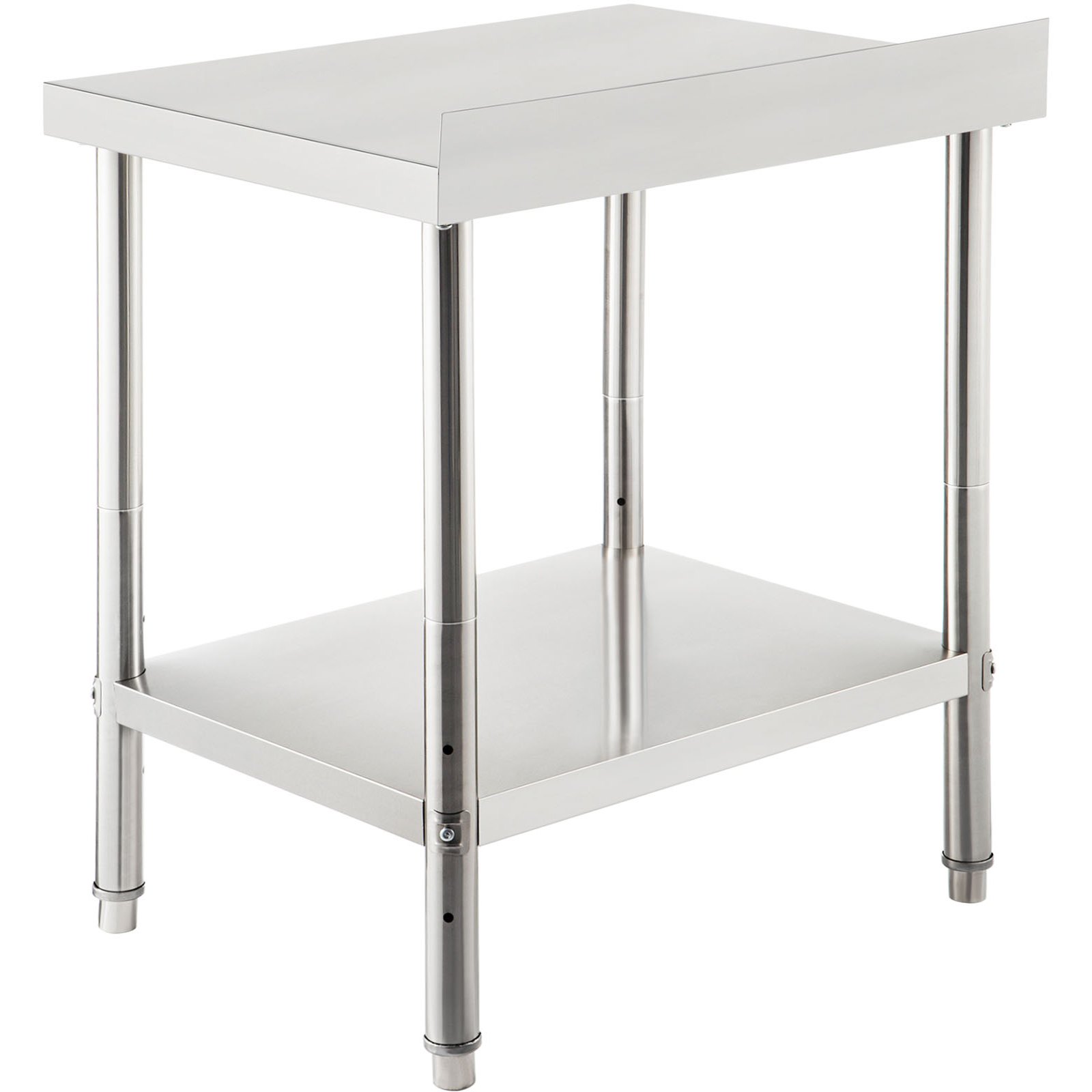 Mesa de preparación de acero inoxidable VEVOR con estante inferior y patas ajustables.