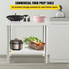 VEVOR Mesa de preparación Mesa De Trabajo resistente Mesas De Cocina Mesa Acero Inoxidable 36 x 24 x 35 pulgadas capacidad de carga de 440 libras
