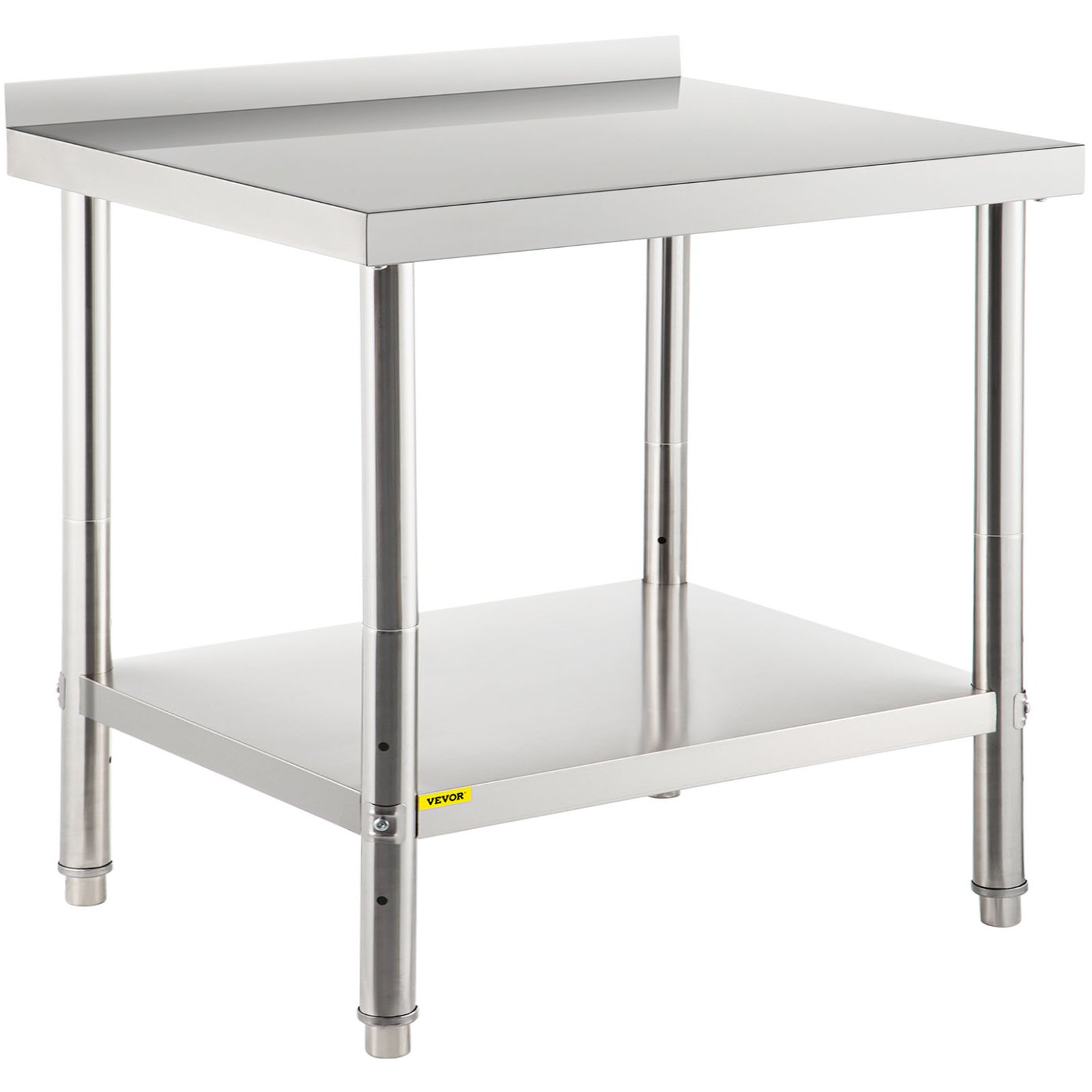 Mesa de preparación de acero inoxidable VEVOR, 91 x 61 x 89 cm, capacidad de carga de 200 kg, mesa de trabajo de metal resistente con protector contra salpicaduras y estante inferior ajustable, estación de trabajo comercial para cocina y restaurante.