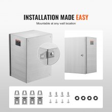 Caja eléctrica de acero VEVOR, 16" x 12" x 10", caja de protección eléctrica de acero inoxidable 304, caja de protección para equipos eléctricos y electrónicos de exterior montada en la pared con bisagras de placa de montaje y cerradura, resistente al agua IP66