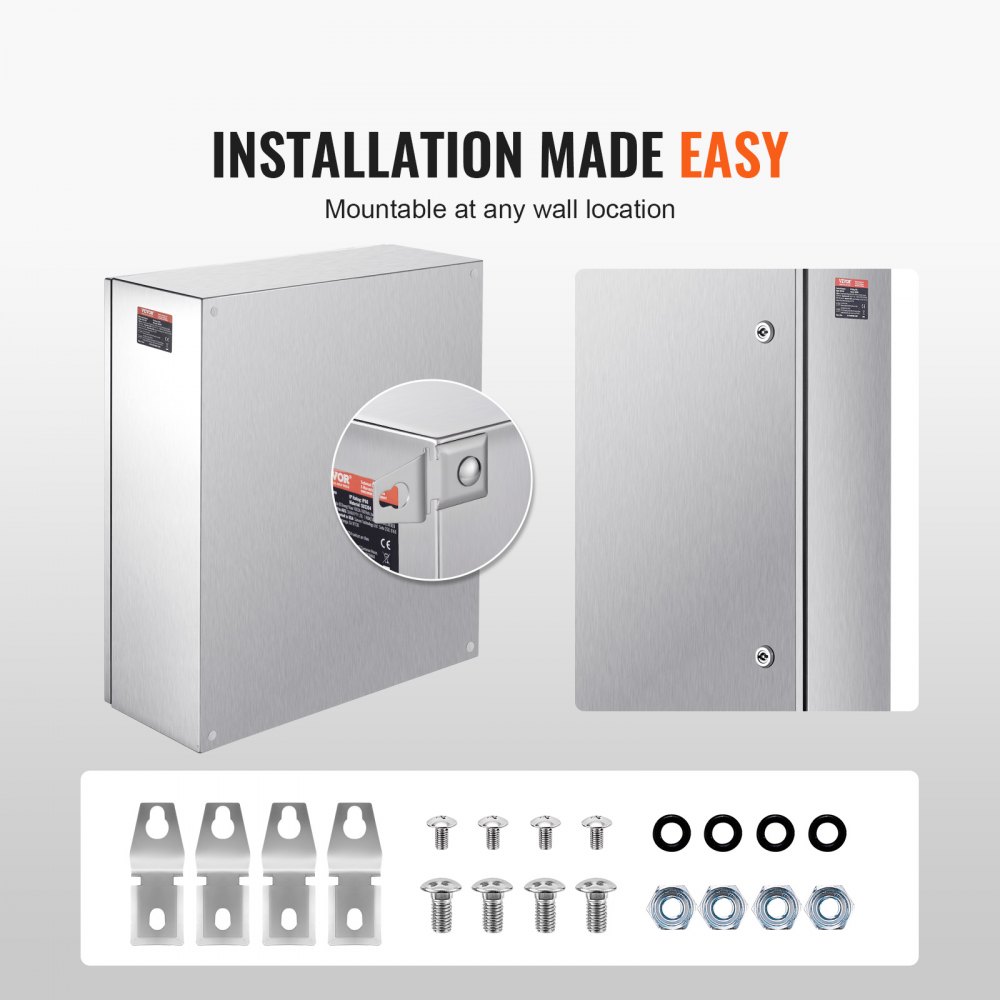 Caja eléctrica de acero VEVOR, 61 x 51 x 20 cm, acero inoxidable 304, para exteriores, para montaje en pared, con bisagras y cerradura, resistente al agua IP66.