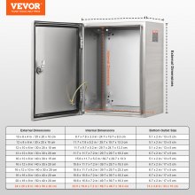 VEVOR Caja eléctrica de acero, 24"x 20"x 8", Caja eléctrica de acero inoxidable 304, Caja de equipos electrónicos eléctricos para exteriores montada en la pared con cerradura de bisagras de placa de montaje, IP66 a prueba de agua