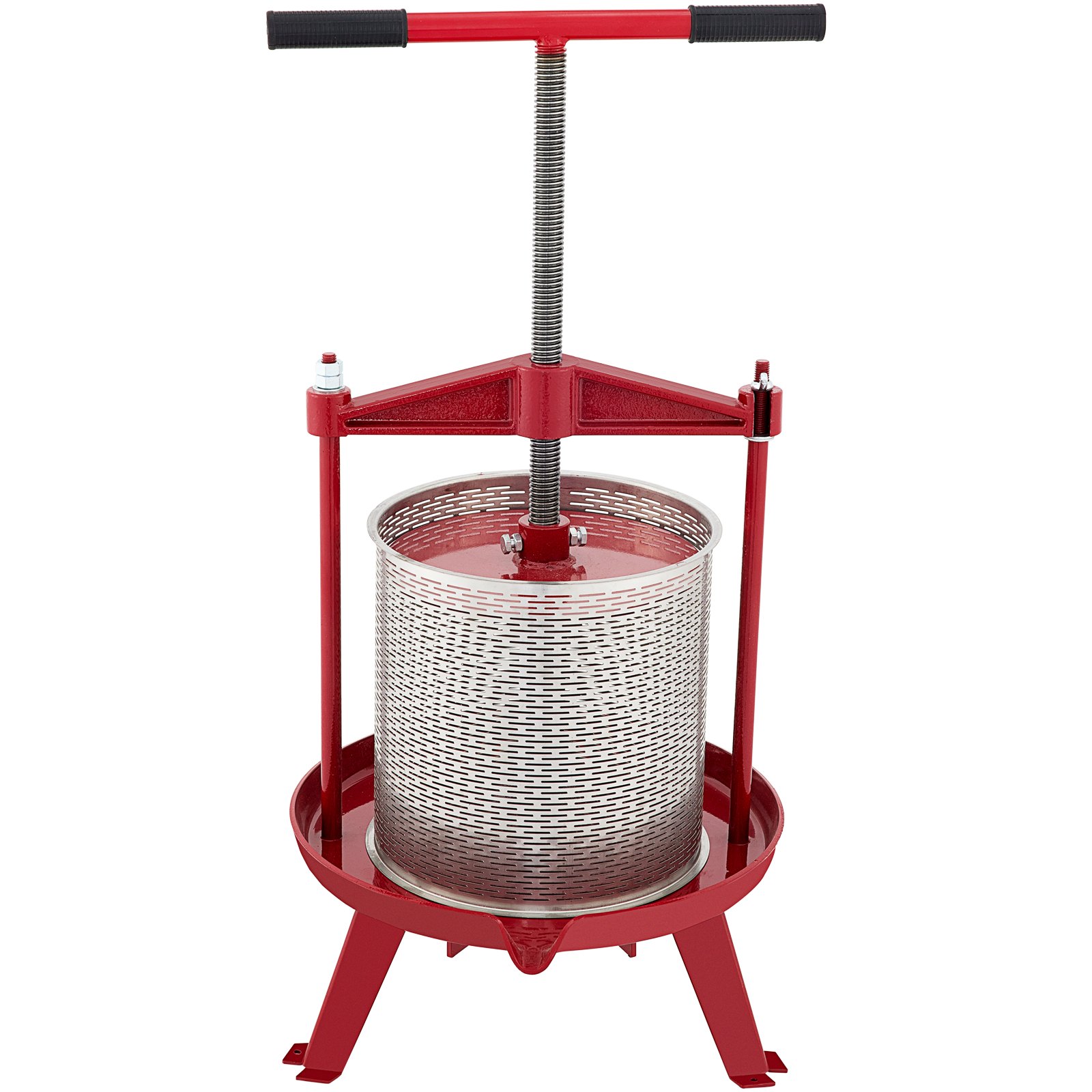 VEVOR Prensa de vino de frutas, 1,3 galones/5 l, prensador manual de uvas de hierro fundido para hacer vino, tintura de sidra, verduras, miel, aceite de oliva, prensa con cesta hueca de acero inoxidable, mango en T, placa de 0,1 pulgadas de grosor, 3 pies