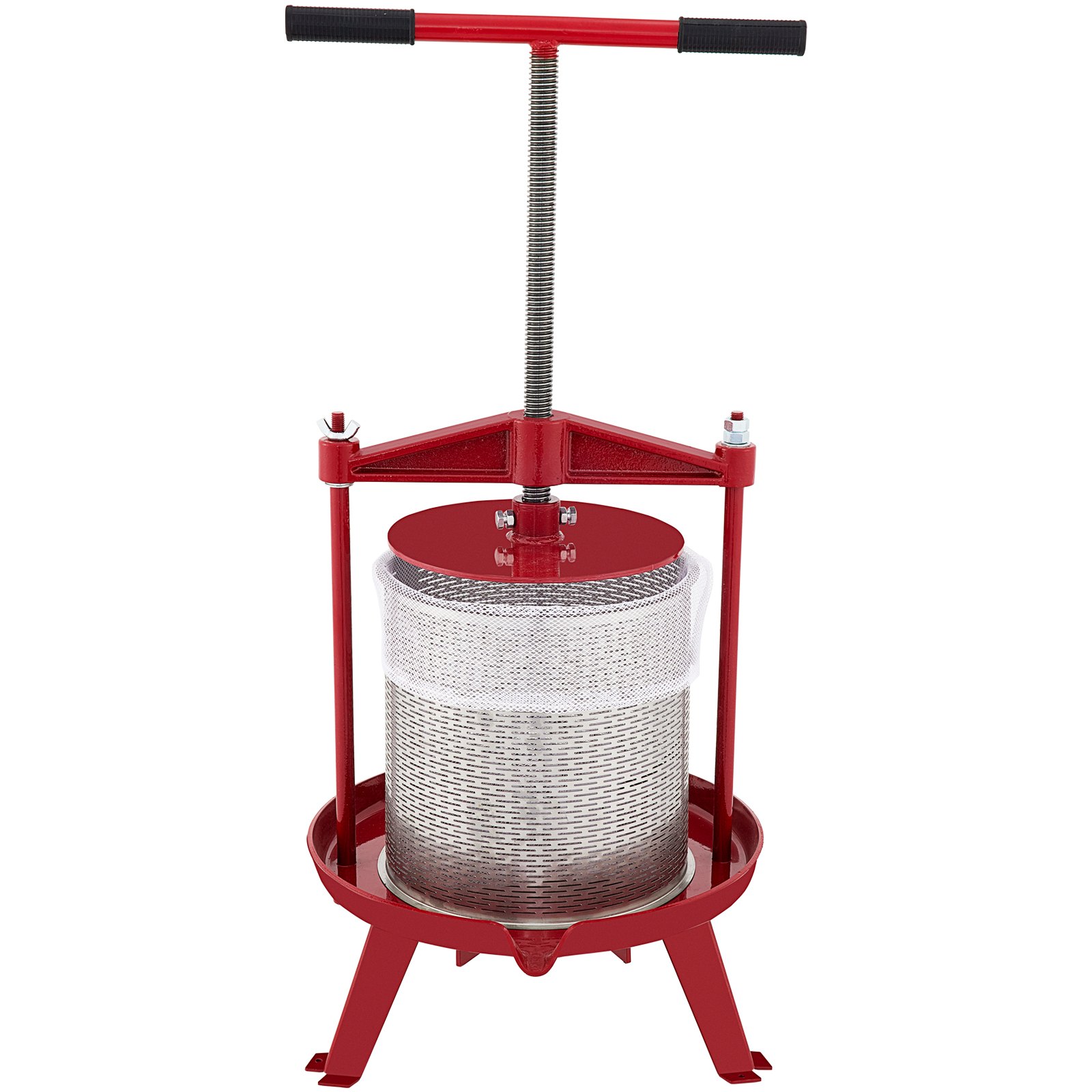 VEVOR Prensa de vino de frutas, 1,3 galones/5 l, prensador manual de uvas de hierro fundido para hacer vino, tintura de sidra, verduras, miel, aceite de oliva, prensa con cesta hueca de acero inoxidable, mango en T, placa de 0,1 pulgadas de grosor, 3 pies