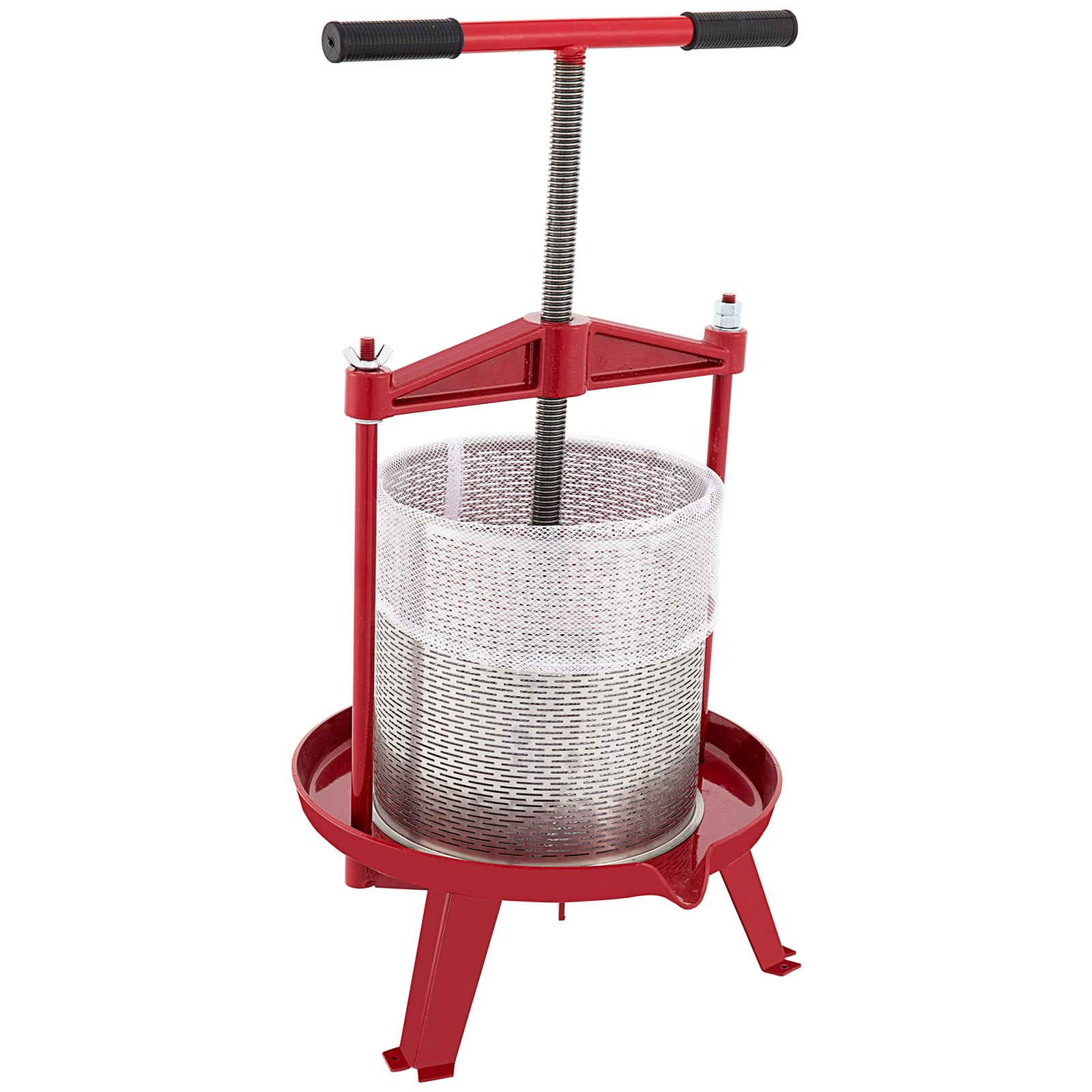 VEVOR Prensa de vino de frutas, 1,3 galones/5 l, prensador manual de uvas de hierro fundido para hacer vino, tintura de sidra, verduras, miel, aceite de oliva, prensa con cesta hueca de acero inoxidable, mango en T, placa de 0,1 pulgadas de grosor, 3 pies
