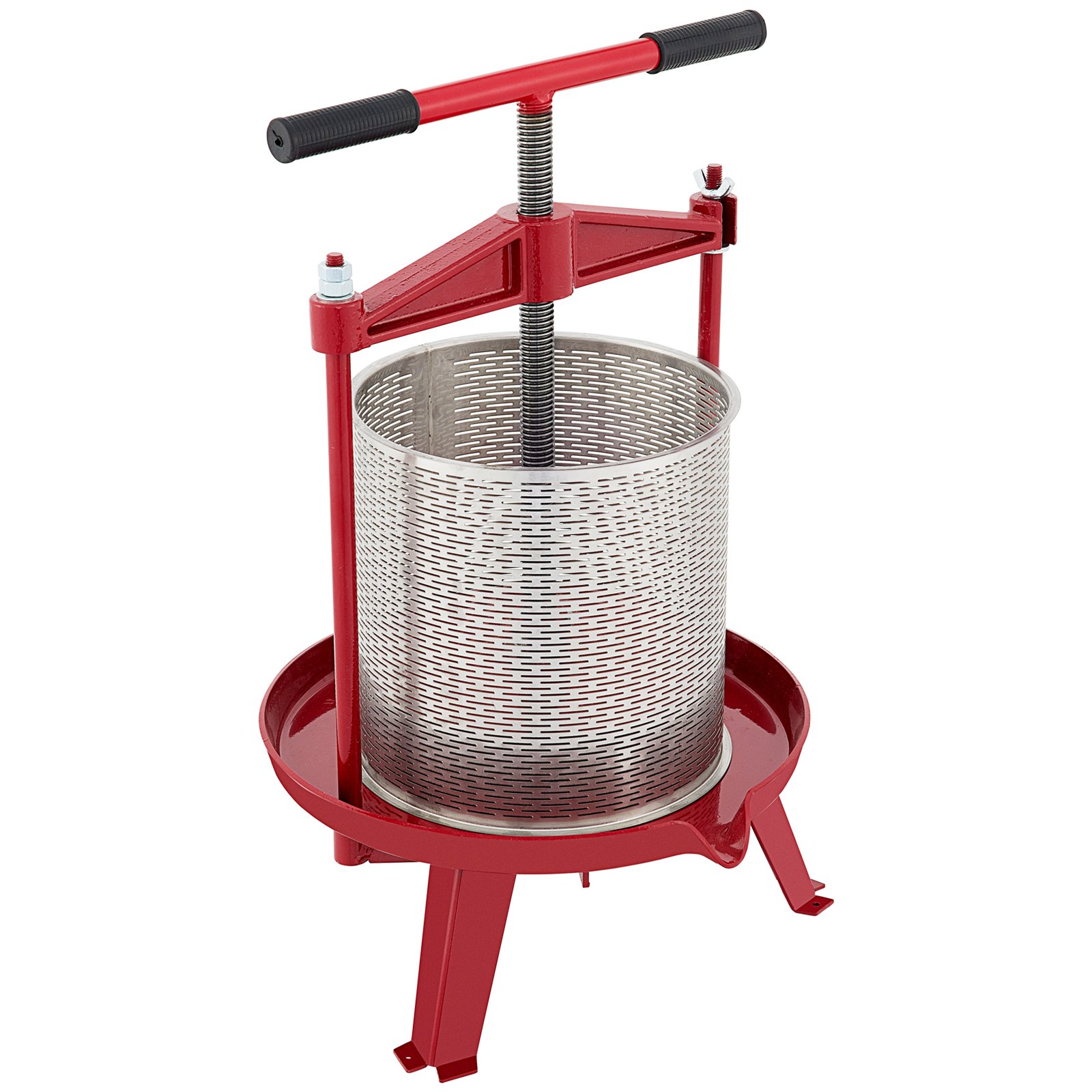 VEVOR Prensa de vino de frutas, 1,3 galones/5 l, prensador manual de uvas de hierro fundido para hacer vino, tintura de sidra, verduras, miel, aceite de oliva, prensa con cesta hueca de acero inoxidable, mango en T, placa de 0,1 pulgadas de grosor, 3 pies