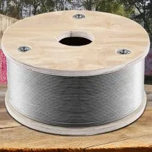 Cable de alambre de acero inoxidable VEVOR 316, cable de alambre de acero de 1/8'', cable de avión de 1000 pies con núcleo de 1x19 hebras, alambre de cable de acero de 2100 lb de resistencia a la rotura para barandas, escaleras, tendedero, pasamanos