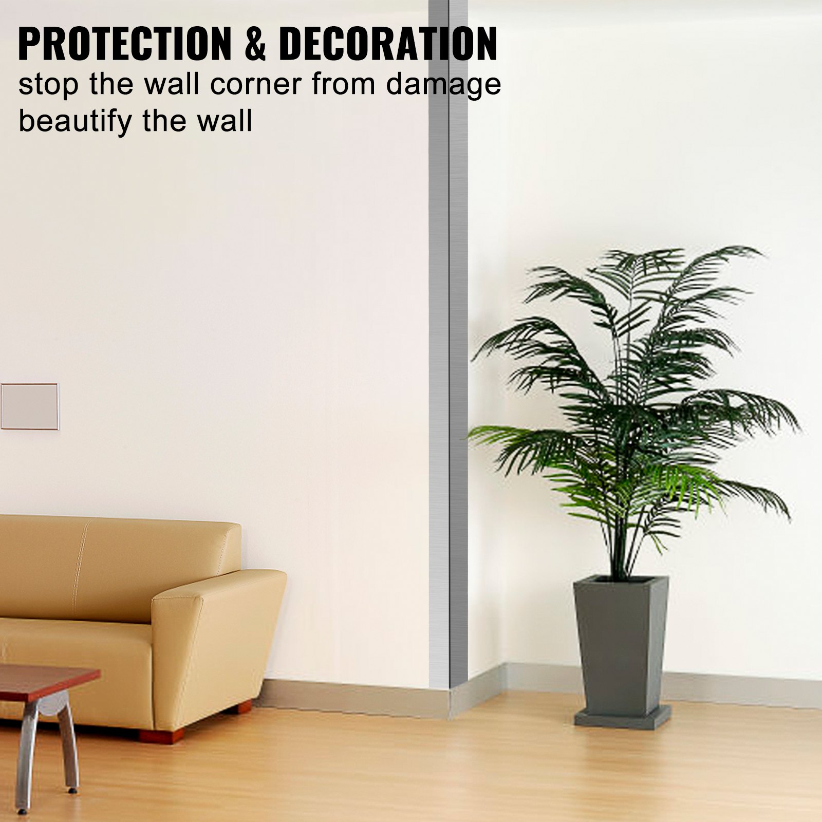 VEVOR Protectores de esquina de acero inoxidable, 2 x 2 x 48 pulgadas, protector de esquina de pared de metal, paquete de 10 protectores de esquina, 20 Ga 304, protector de esquina de acero inoxidable con ángulo de 90 grados para protección y decoración de paredes