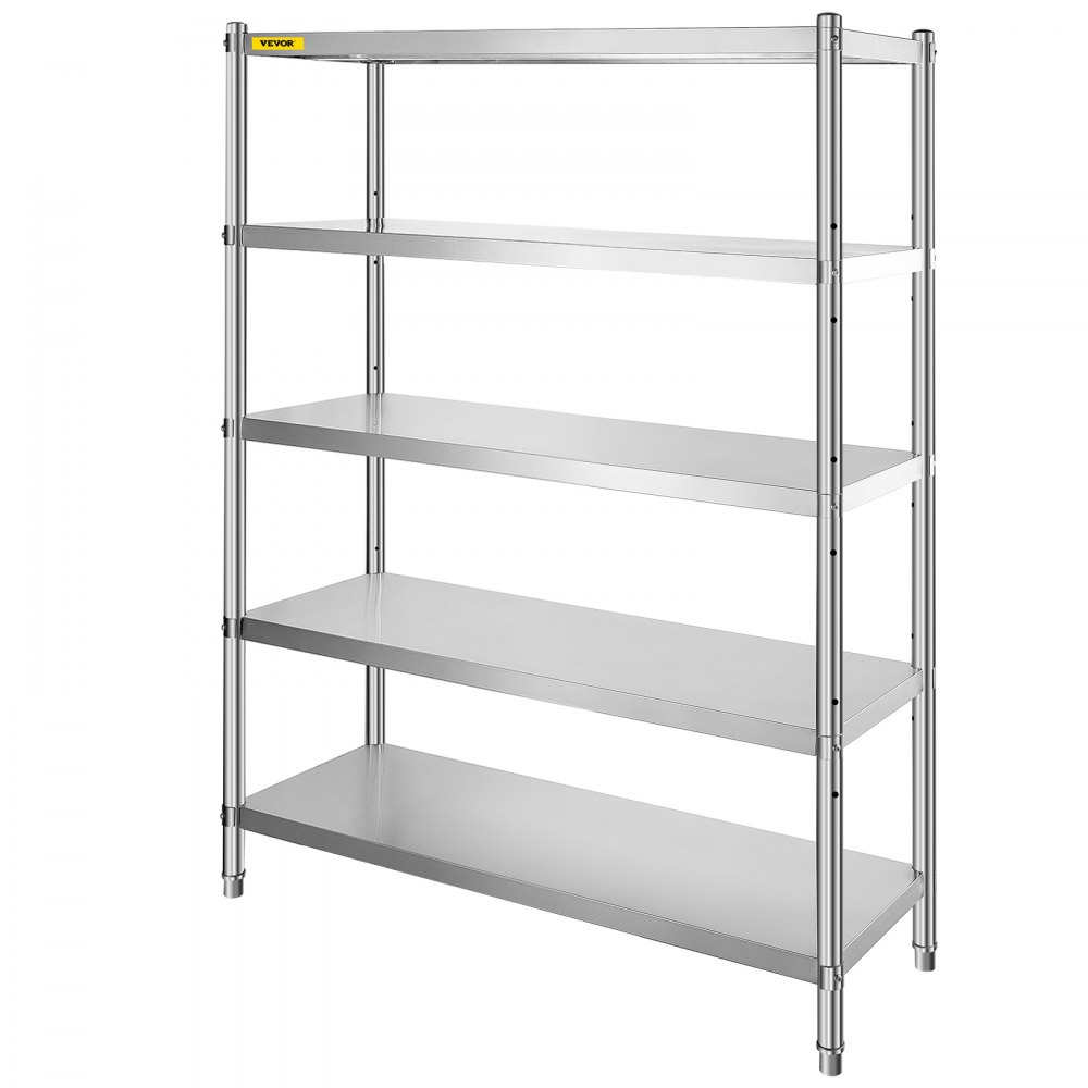 Estantes de acero inoxidable VEVOR de 48 x 18,5 pulgadas, 5 niveles, unidad de almacenamiento ajustable, estante de acero inoxidable, estantería resistente para cocina, oficina, garaje, almacenamiento, 330 lb por estante.