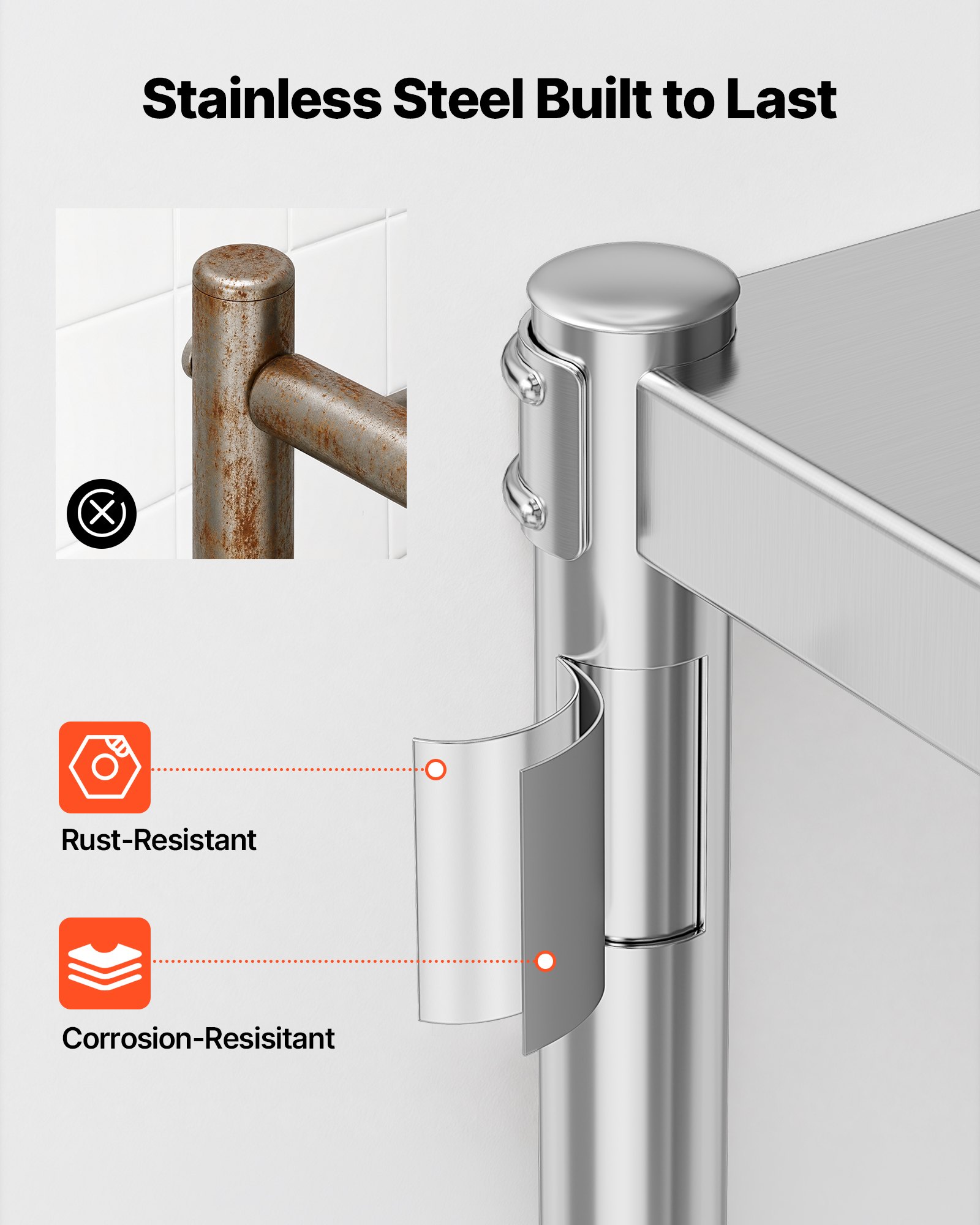 Estantes de acero inoxidable VEVOR de 48 x 18,5 pulgadas, 5 niveles, unidad de almacenamiento ajustable, estante de acero inoxidable, estantería resistente para cocina, oficina, garaje, almacenamiento, 330 lb por estante.