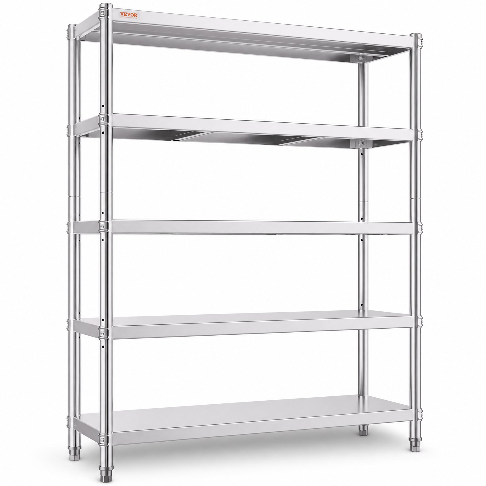 Estantes de acero inoxidable VEVOR de 48 x 18,5 pulgadas, 5 niveles, unidad de almacenamiento ajustable, estante de acero inoxidable, estantería resistente para cocina, oficina, garaje, almacenamiento, 330 lb por estante.