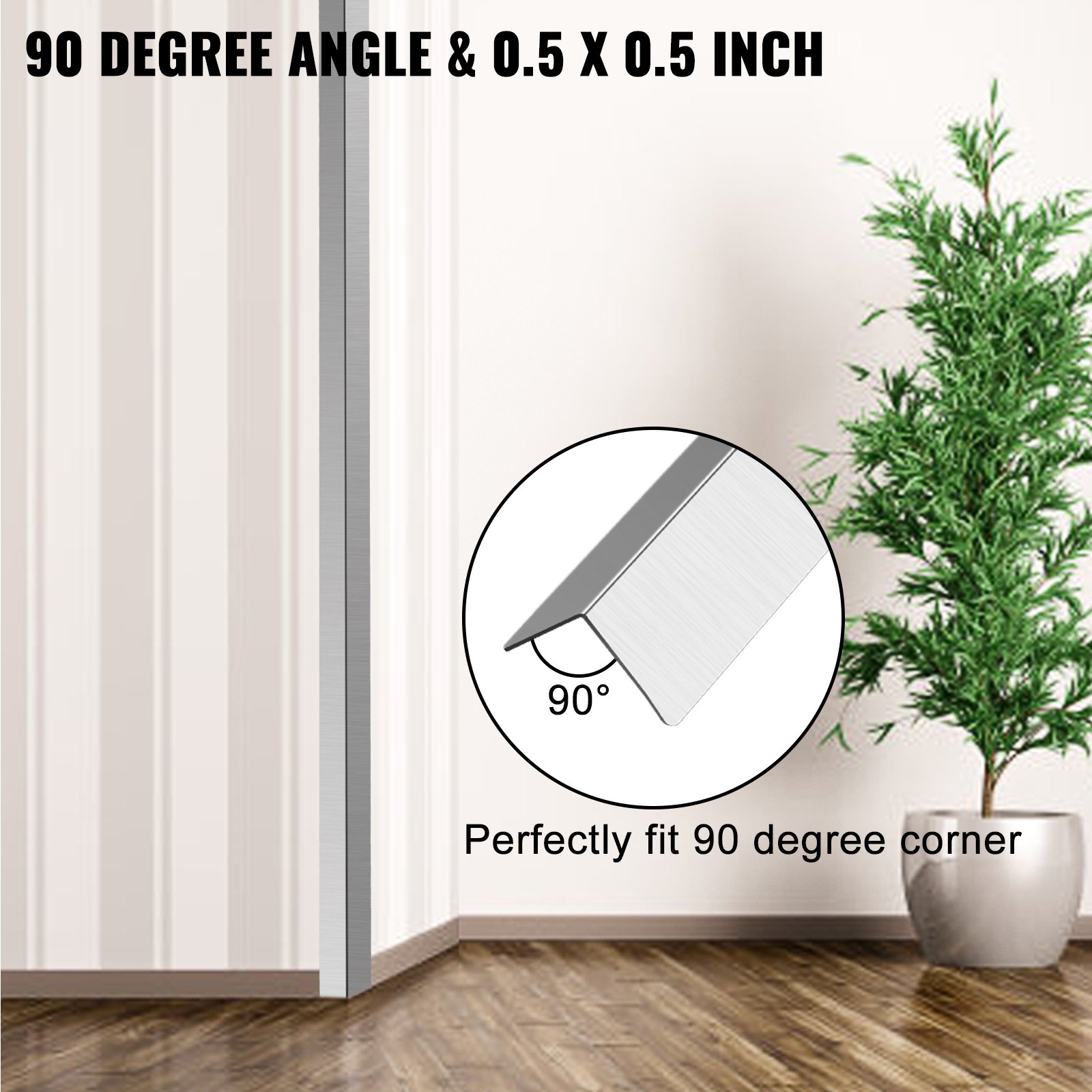 VEVOR - Protectores de esquina de acero inoxidable de 0,5 x 0,5 x 48 pulgadas, protector de esquina de pared de metal, paquete de 5 protectores de esquina, 20 Ga 304, protector de esquina de acero inoxidable con ángulo de 90 grados para protección y decoración de paredes