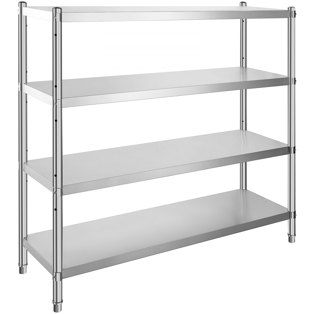Estante de almacenamiento VEVOR de acero inoxidable con cuatro estantes ajustables.