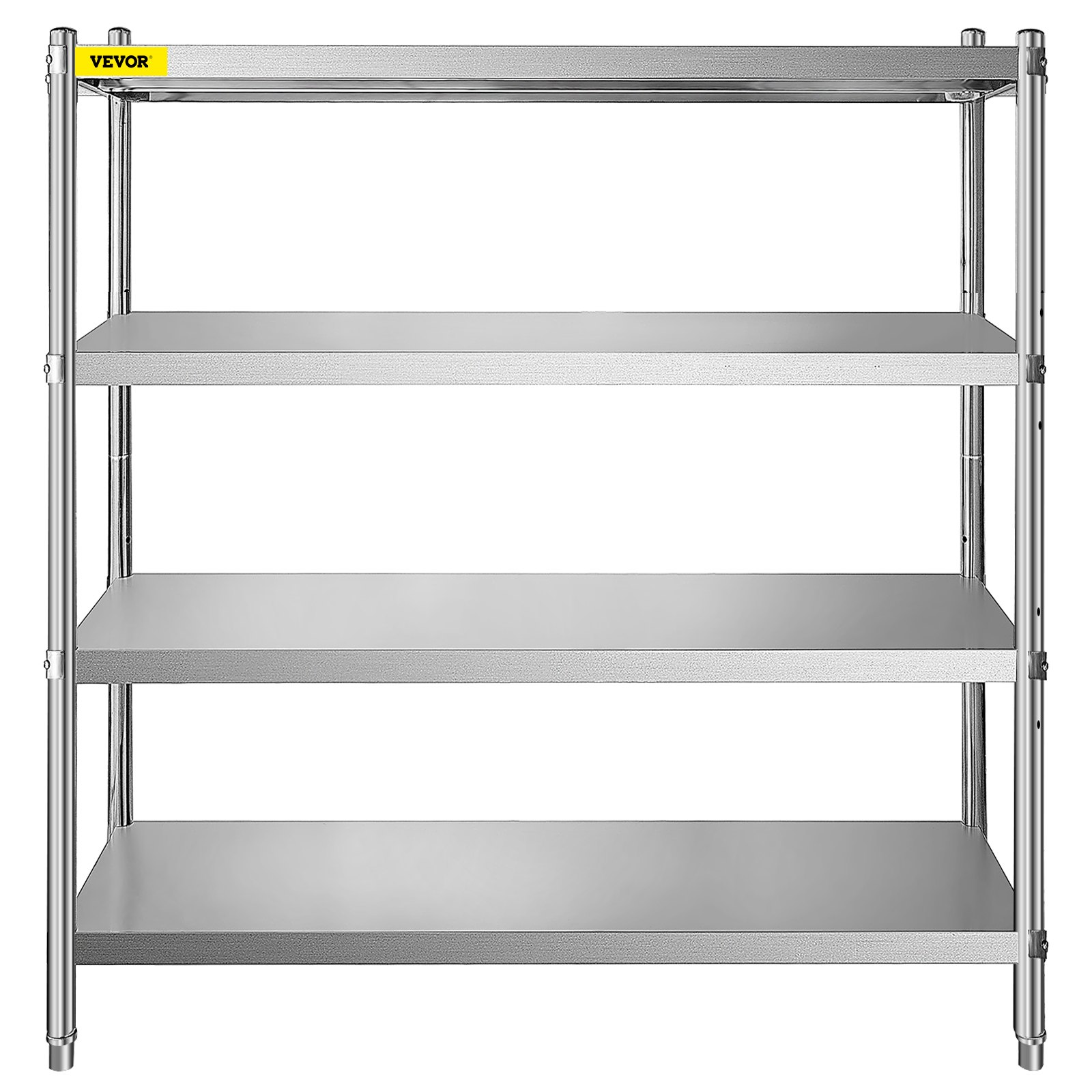 Estante de almacenamiento VEVOR de acero inoxidable con cuatro niveles ajustables.