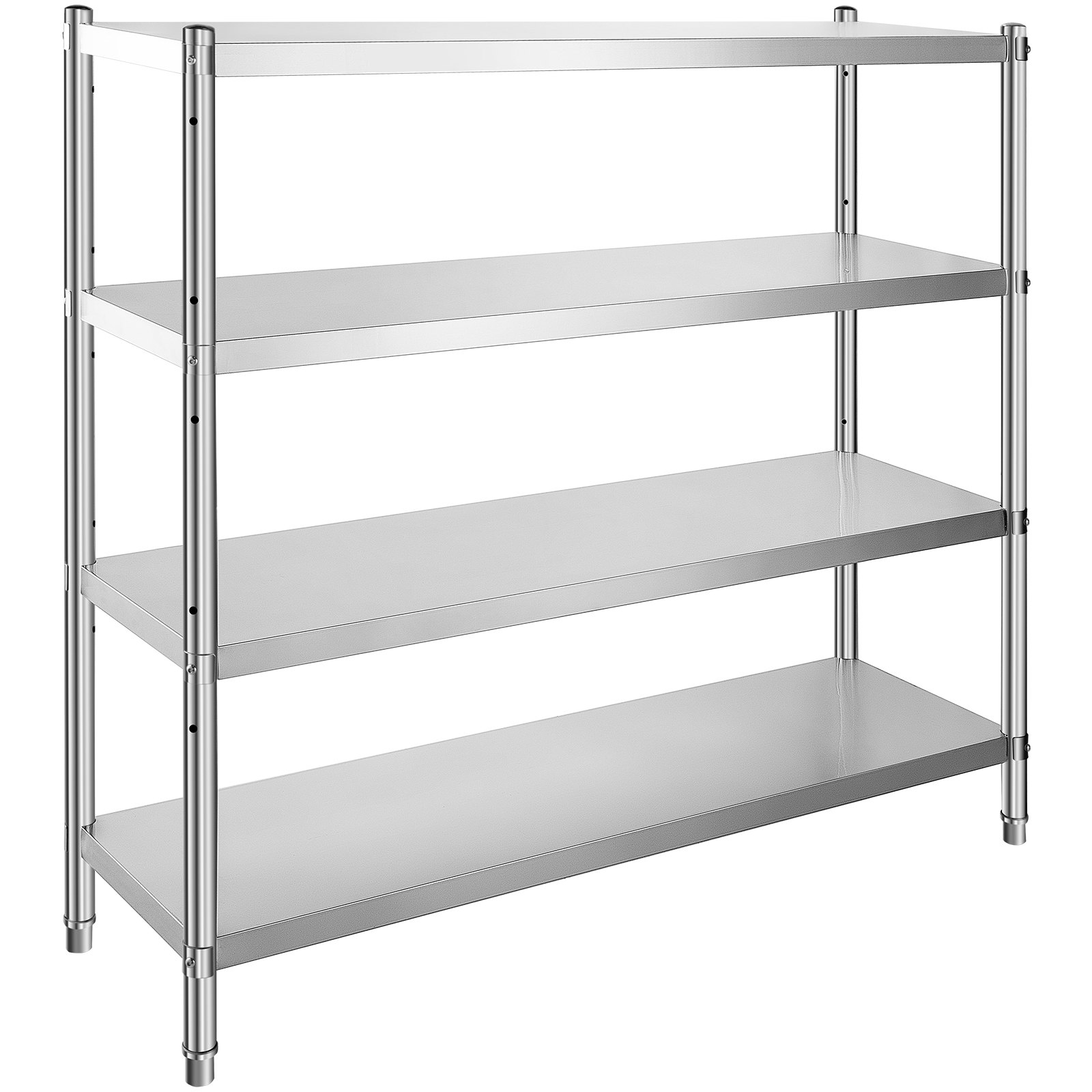 Estante de almacenamiento VEVOR de acero inoxidable con cuatro estantes ajustables.
