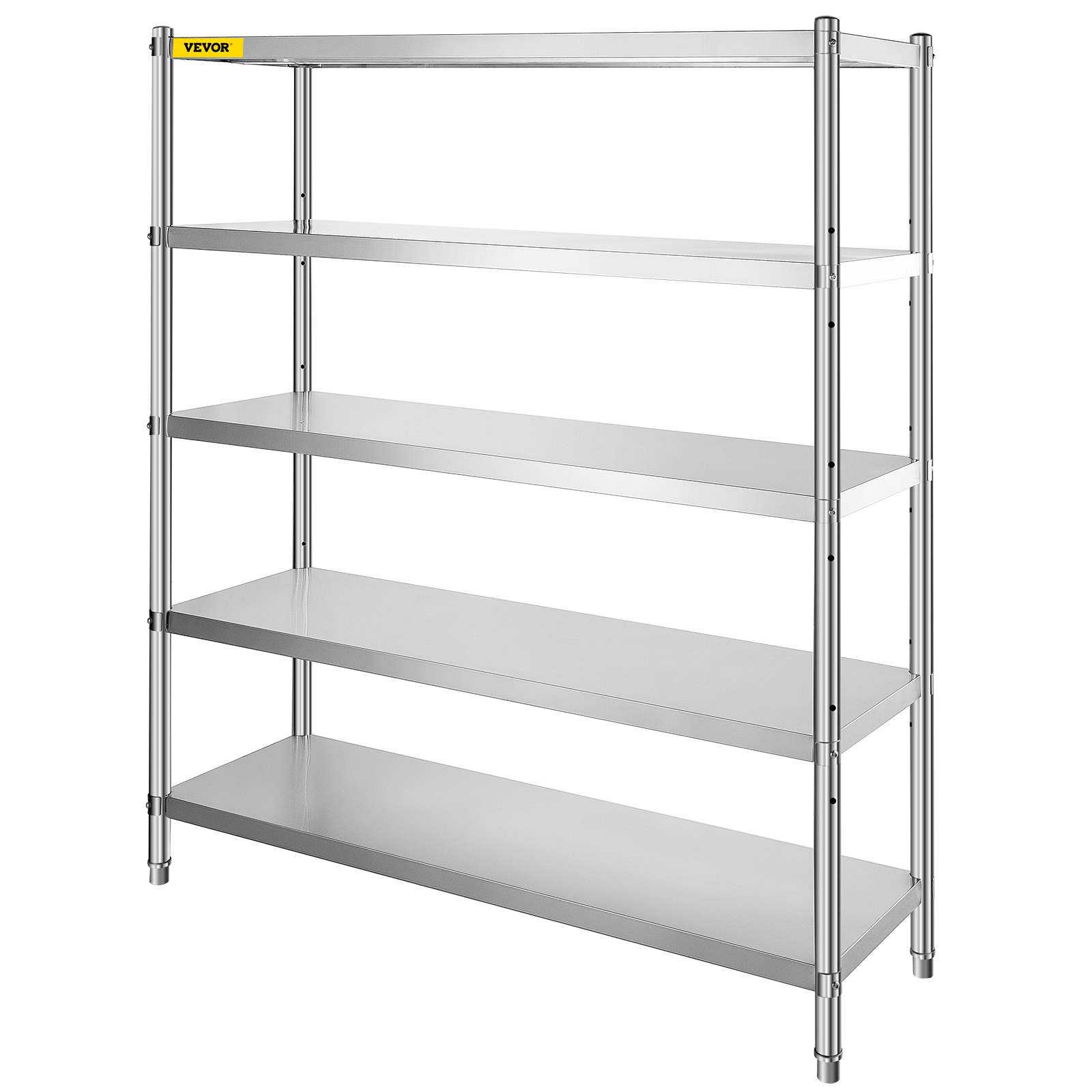 Estante de almacenamiento VEVOR de acero inoxidable con cinco niveles ajustables.