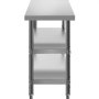 Mesa de preparación de acero inoxidable VEVOR con estantes ajustables y patas resistentes, vista frontal.