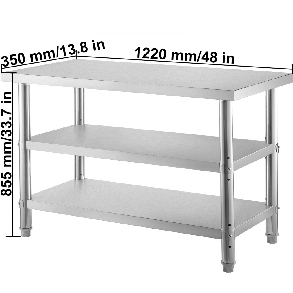 Mesa de preparación de alimentos para exterior VEVOR con medidas: 1220x350x855 mm.
