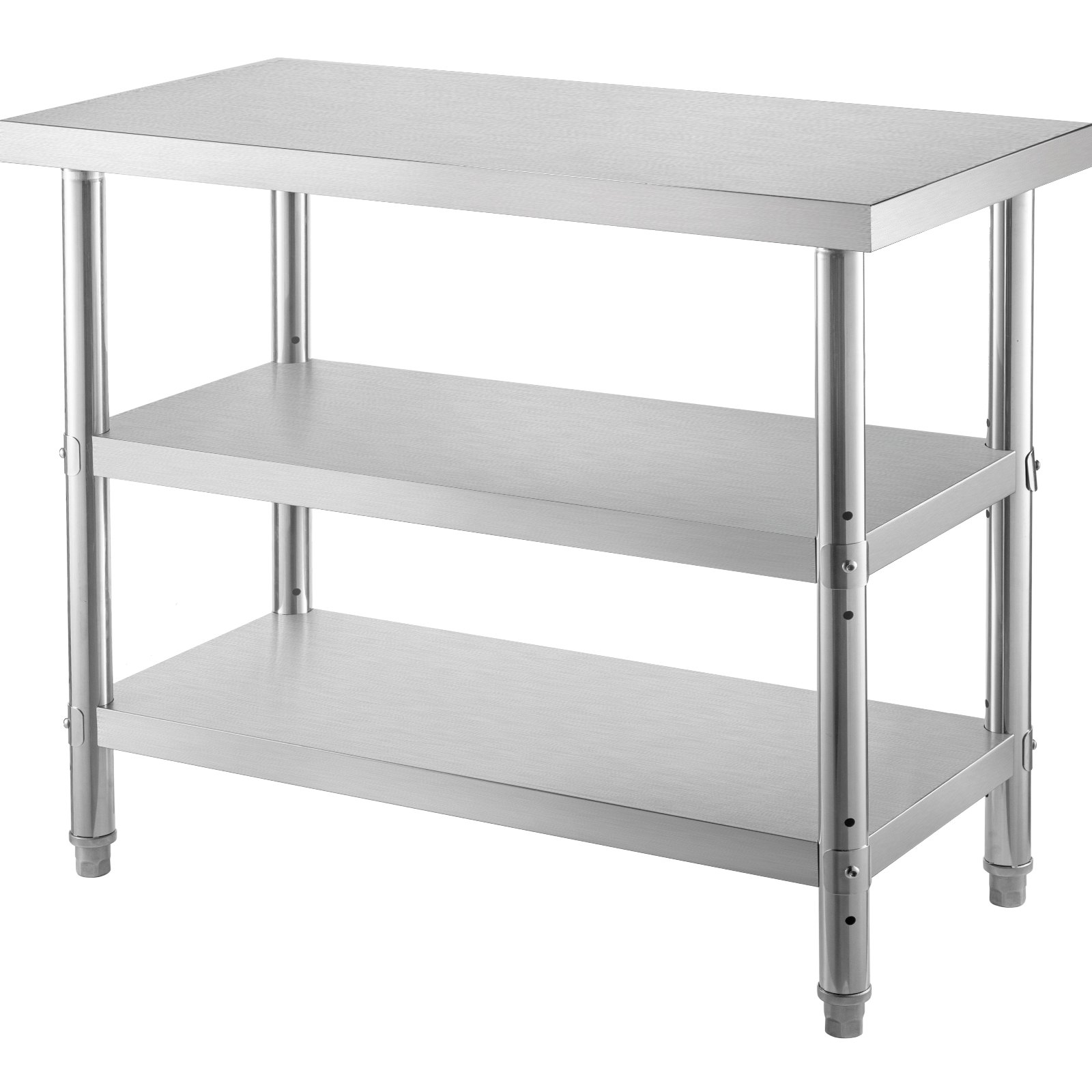 Mesa de preparación de alimentos para exterior VEVOR de acero inoxidable con dos estantes inferiores.