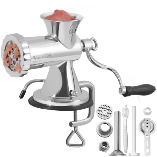 VEVOR Picadora de carne manual, picadora de carne manual de acero inoxidable 304 con ventosa + abrazadera de mesa de acero, picadora de carne para hacer salchichas y 2 platos de corte, tubo de salchicha, cabezal de molienda para galleta de pimienta de res