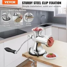 VEVOR Picadora de carne manual, picadora de carne manual de acero inoxidable 304 con ventosa + abrazadera de mesa de acero, picadora de carne para hacer salchichas y 2 platos de corte, tubo de salchicha, cabezal de molienda para galleta de pimienta de res