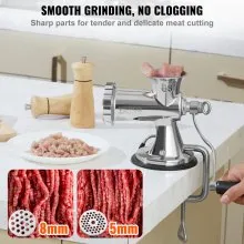 VEVOR Picadora de carne manual, picadora de carne manual de acero inoxidable 304 con ventosa + abrazadera de mesa de acero, picadora de carne para hacer salchichas y 2 platos de corte, tubo de salchicha, cabezal de molienda para galleta de pimienta de res