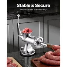 VEVOR Picadora de carne manual, picadora de carne manual de acero inoxidable 304 con ventosa + abrazadera de mesa de acero, picadora de carne para hacer salchichas y 2 platos de corte, tubo de salchicha, cabezal de molienda para galleta de pimienta de res