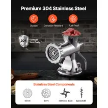 VEVOR Picadora de carne manual, picadora de carne manual de acero inoxidable 304 con ventosa + abrazadera de mesa de acero, picadora de carne para hacer salchichas y 2 platos de corte, tubo de salchicha, cabezal de molienda para galleta de pimienta de res